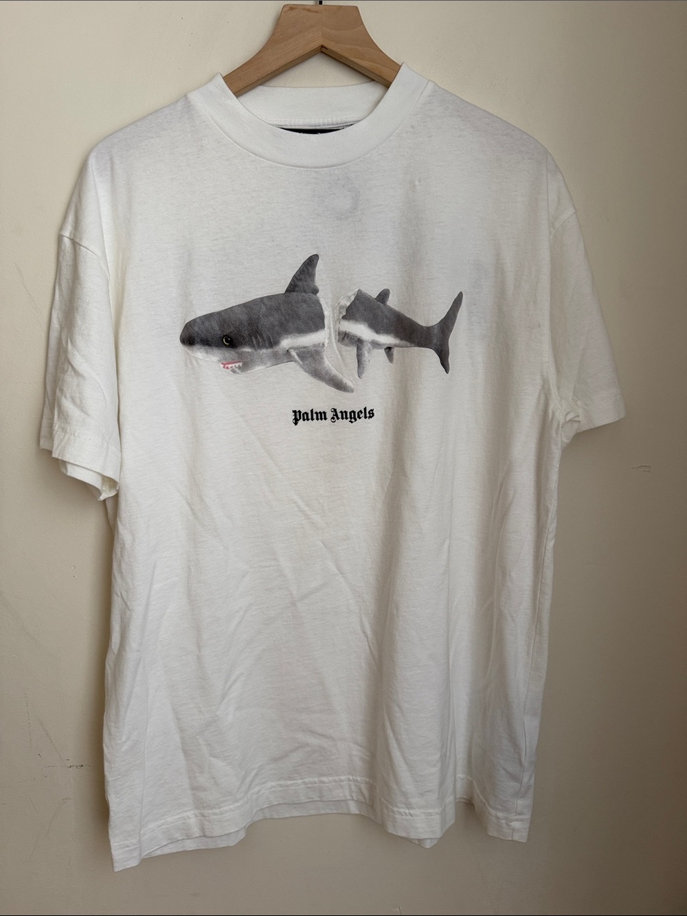Palm Angels White T-Shirt with Broken Shark Graphic